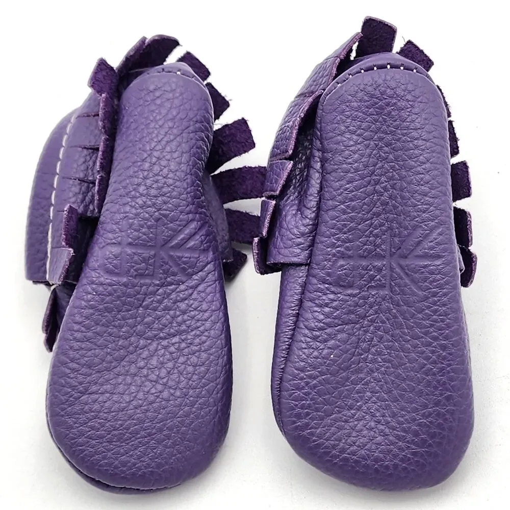 Freshly Picked Moccasin Leather Fringe Baby Shoes Booties 12-18 Months Size 3